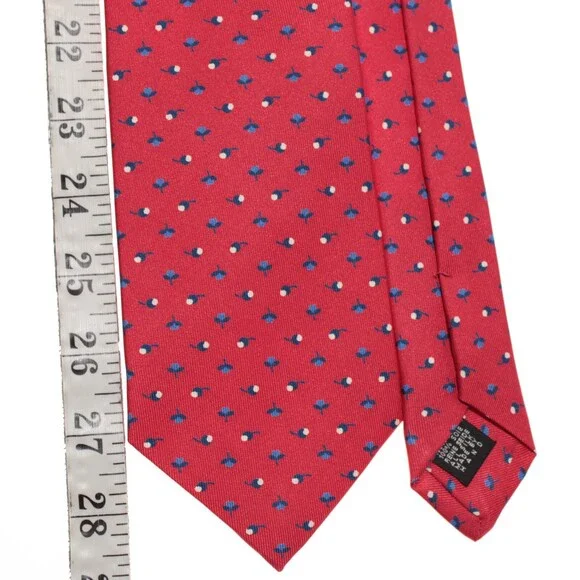 Drake's NWT Neck Tie in Red with Blue / White Mini Floral Pattern 100% Silk
